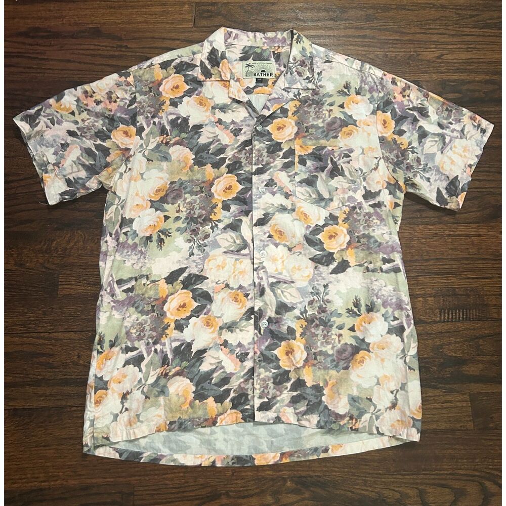 Bather Trunk Co. Tuscany Yellow Rose Garden camp short sleeve men's shirt large